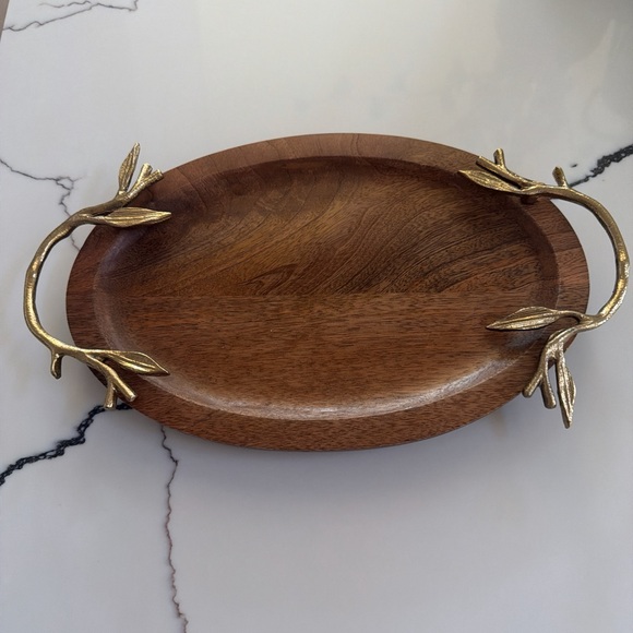 Other - Wooden Oval Serving Tray with Gold Handles